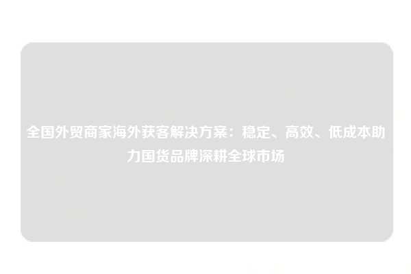 全国外贸商家海外获客解决方案：稳定、高效、低成本助力国货品牌深耕全球市场