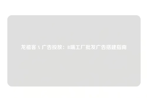 龙禧客 X 广告投放：B端工厂批发广告搭建指南