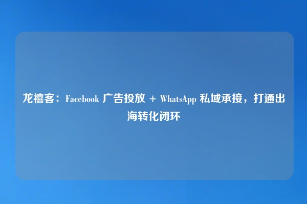 龙禧客：Facebook 广告投放 + WhatsApp 私域承接，打通出海转化闭环