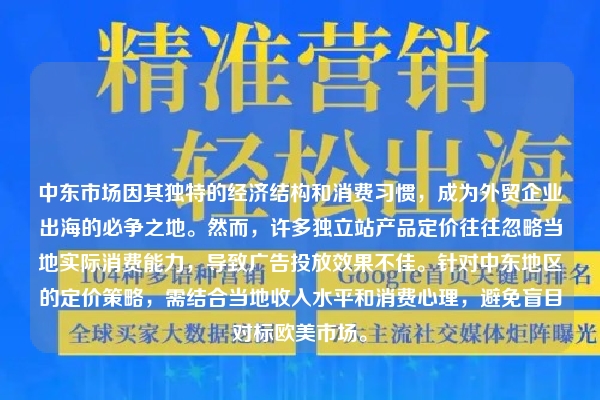 中东市场因其独特的经济结构和消费习惯，成为外贸企业出海的必争之地。然而，许多独立站产品定价往往忽略当地实际消费能力，导致广告投放效果不佳。针对中东地区的定价策略，需结合当地收入水平和消费心理，避免盲目对标欧美市场。