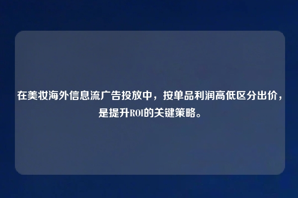 在美妆海外信息流广告投放中，按单品利润高低区分出价，是提升ROI的关键策略。