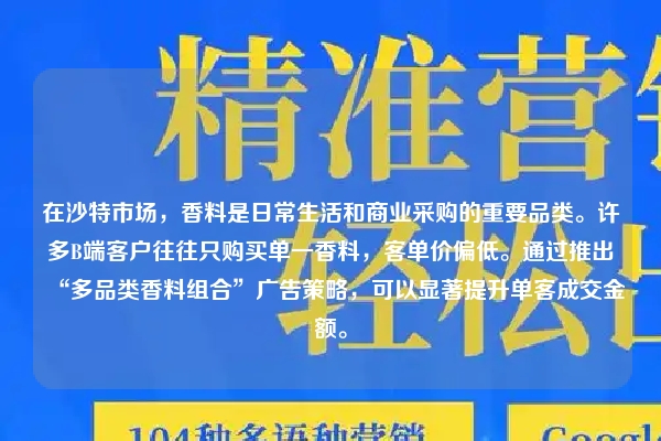 在沙特市场，香料是日常生活和商业采购的重要品类。许多B端客户往往只购买单一香料，客单价偏低。通过推出“多品类香料组合”广告策略，可以显著提升单客成交金额。