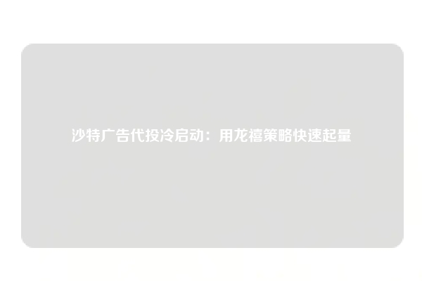 沙特广告代投冷启动：用龙禧策略快速起量